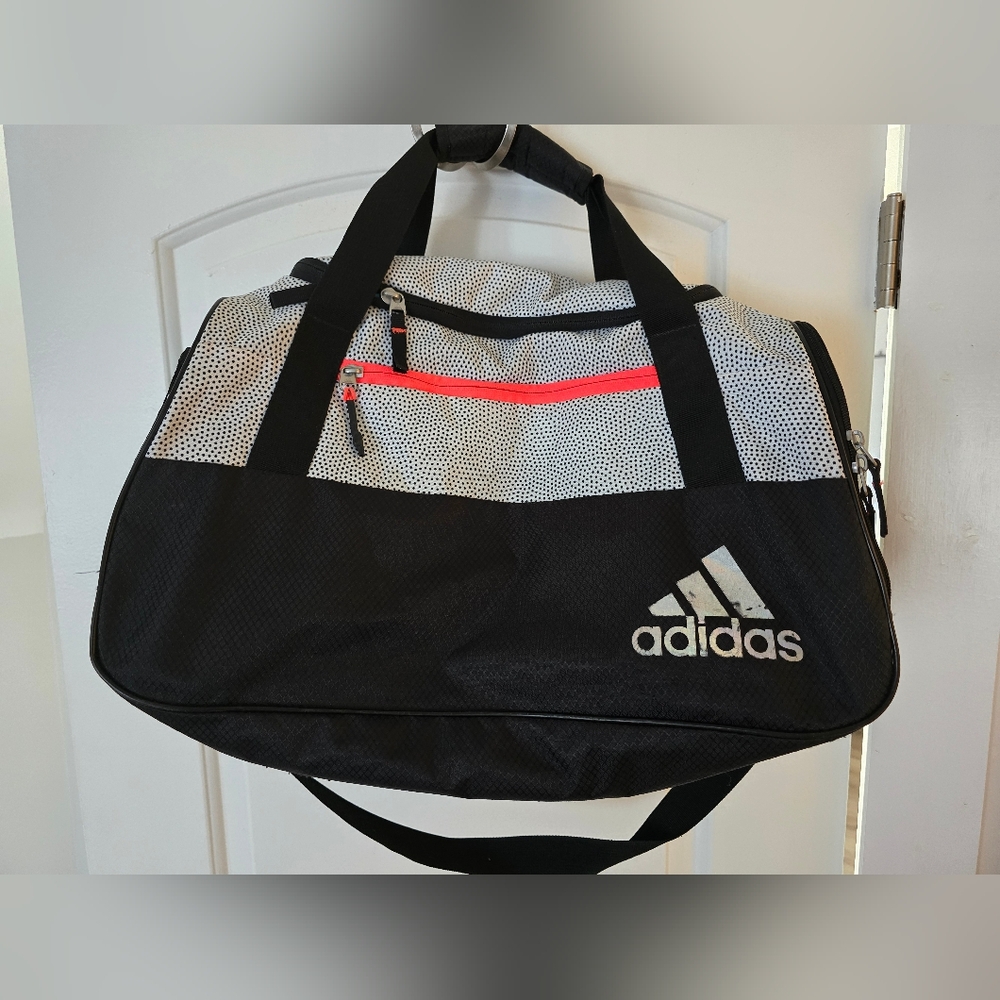 Adidas Black and White Duffel Bag with Pink Accent